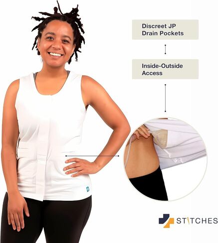 Women's Mastectomy Camisole with Drain Pockets - Post Surgery Clothes, JP Drain Holder, Easy Front Access in Saudi Arabia
