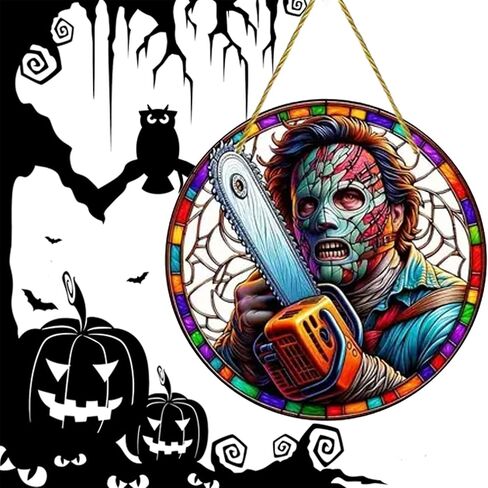 Halloween Acrylic Window Hanging Decorations，Round Home Decor Demon Window Decor Wall Art for Garden Home Office Decoration (Halloween Style - 1 Pcs) in Saudi Arabia