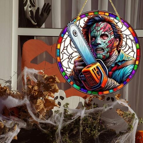 Halloween Acrylic Window Hanging Decorations，Round Home Decor Demon Window Decor Wall Art for Garden Home Office Decoration (Halloween Style - 1 Pcs) in Saudi Arabia