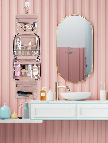 Toiletry Bag for Women, Travel Toiletry Bag with Hanging Hook Makeup Organizer, Waterproof Large Capacity Travel Bag for Accessories, Shampoo, Full Sized Container, Toiletries,Pink in Saudi Arabia