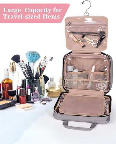 Toiletry Bag for Women, Travel Toiletry Bag with Hanging Hook Makeup Organizer, Waterproof Large Capacity Travel Bag for Accessories, Shampoo, Full Sized Container, Toiletries,Pink in Saudi Arabia