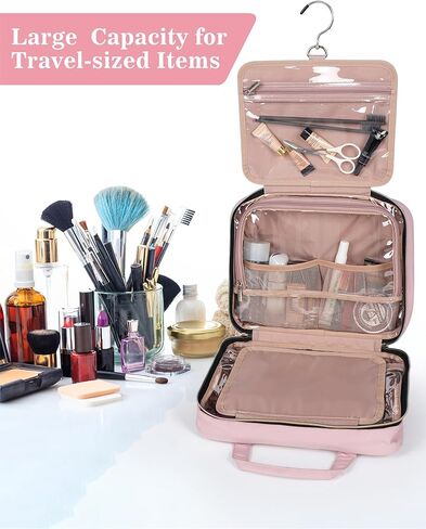 Toiletry Bag for Women, Travel Toiletry Bag with Hanging Hook Makeup Organizer, Waterproof Large Capacity Travel Bag for Accessories, Shampoo, Full Sized Container, Toiletries,Pink in Saudi Arabia