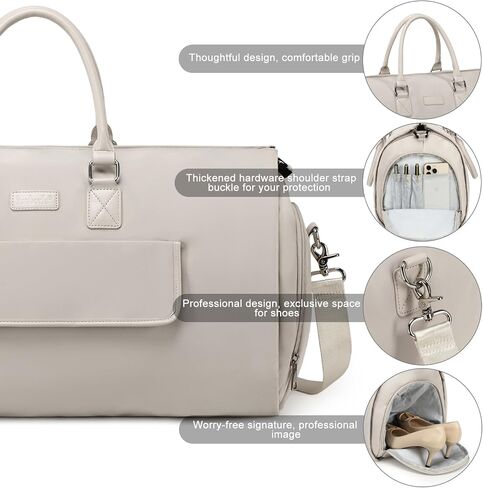 SunBorls 2 in 1 Garment Duffle Bags for Travel, Convertible Garment Bags for Travel Business Women's Suit Bag Long Gown Garment Bag with Separate Shoe Compartment Beige in Saudi Arabia