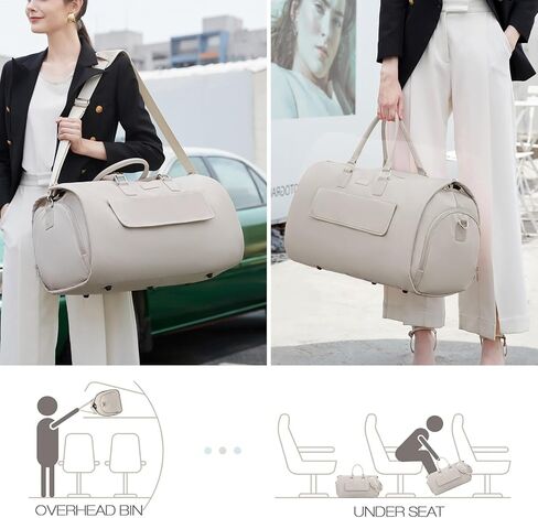 SunBorls 2 in 1 Garment Duffle Bags for Travel, Convertible Garment Bags for Travel Business Women's Suit Bag Long Gown Garment Bag with Separate Shoe Compartment Beige in Saudi Arabia