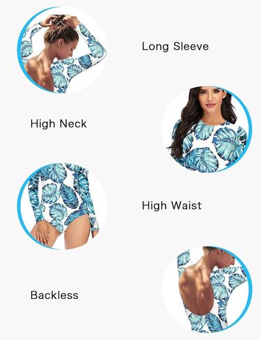 Women's Long Sleeve Bathing Suit One Piece Swimsuit Floral Print Backless Swimwear in Saudi Arabia