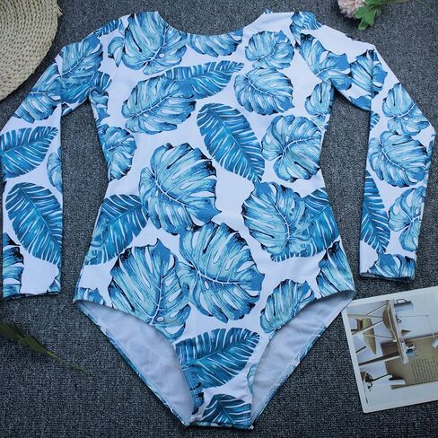 Women's Long Sleeve Bathing Suit One Piece Swimsuit Floral Print Backless Swimwear in Saudi Arabia