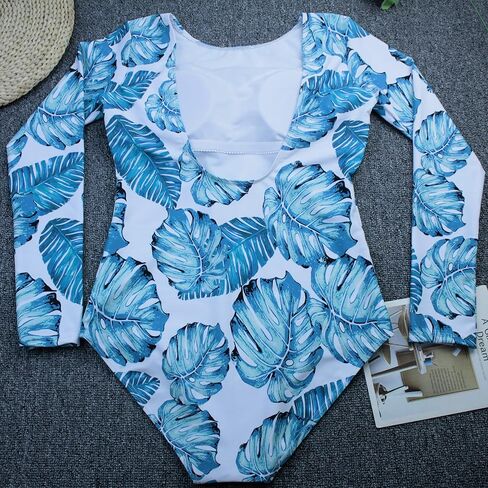 Women's Long Sleeve Bathing Suit One Piece Swimsuit Floral Print Backless Swimwear in Saudi Arabia