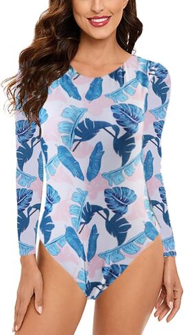 Women's Long Sleeve Bathing Suit One Piece Swimsuit Floral Print Backless Swimwear in Saudi Arabia