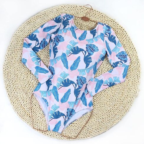 Women's Long Sleeve Bathing Suit One Piece Swimsuit Floral Print Backless Swimwear in Saudi Arabia