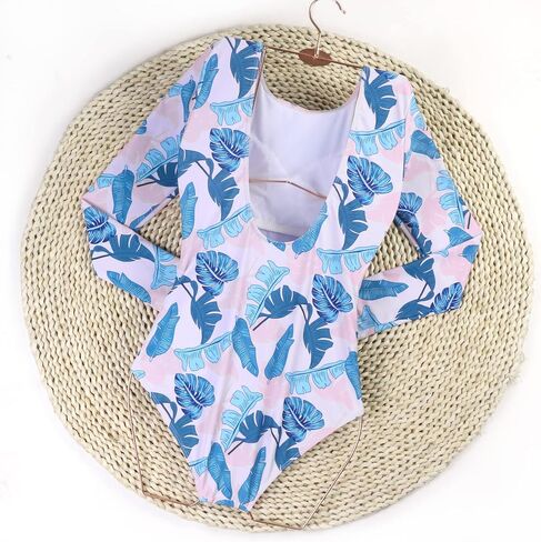 Women's Long Sleeve Bathing Suit One Piece Swimsuit Floral Print Backless Swimwear in Saudi Arabia
