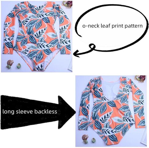 Women's Long Sleeve Bathing Suit One Piece Swimsuit Floral Print Backless Swimwear in Saudi Arabia