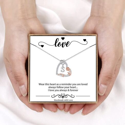 Yesteel Rose Heart Initial Necklaces Gifts for Women Teen Girls, Silver Plated Heart Initial Letter Pendant Necklace Jewelry Valentines Birthday Gifts for Her Girlfriend Wife Mom in Kuwait