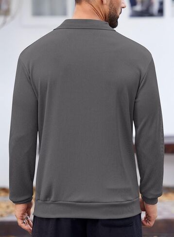 Mens Polo Shirts Long Sleeve V Neck Golf Shirt Casual Solid Color Classic Pullover (S-XXL) in Kuwait