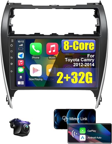 ستيريو راديو السيارة Android لسيارة Toyota Camry 2012 2013 2014 مع CarPlay/Android Auto، 8 Core HD شاشة تعمل باللمس راديو السيارة 10.1 بوصة مع كاميرا احتياطية AM/FM/RDS واي فاي in Kuwait