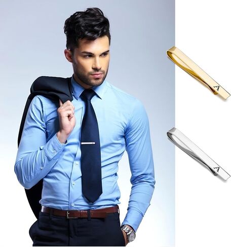 GWD Stainless Steel Tie Clips for Men Personalized Initial Tie Clip Classic Gold Silver Tie Bar Set in Saudi Arabia