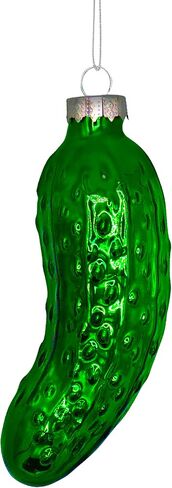 Blown Glass Pickle Ornament for Christmas Tree (1 Piece) Christmas Tree Pickle Ornament 4" Traditional German Game Find The Pickle, Christmas Decoration by 4E's Novelty (Metallic Green) in Saudi Arabia