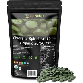 Go Nutra Organic Chlorella & Spirulina Tablets, 50/50 Blend, 500mg Each, 720 Count, 4 Months Supply, Superfood Rich in Vegan Protein Chlorophyll | Spirulina Chlorella Tablets Organic