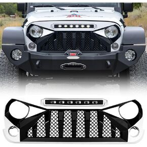 American Modified ABS Plastic Front Gladiator Grille with LED Off-Road Lights Compatible with 2007 to 2018 Jeep Wrangler JK Models, Black & White