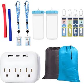 Cruise Ship Essentials Kit 15pcs 2 People Cruise Kit 4 Luggage Tags 2 Lanyards for Cruise Ship Cards with ID Holder 2 Phone Bags 2 Towel Tie 1 Power Strip for Cruise 2 Laundry Bags