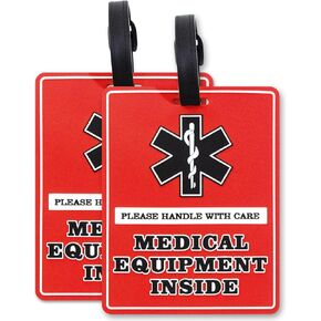 Medical Equipment Luggage Tags- 2 Pack Multi Functional Medical Device Luggage Tags for Medical Bags Medical ID Tags and Medical Alert Tags Bright Design for Easy Identification and Flying