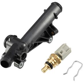 Engine Coolant Water Outlet Connect Adapter No.BM5Z-8592-A - Car Water Outlet Pipe - for Ford Escape 2013-2016 Metal Black with Temp Sensor - 1 Set