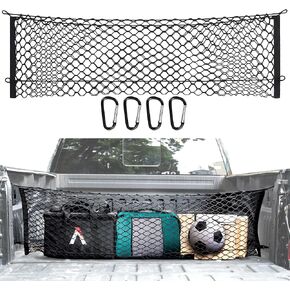 Truck Bed Cargo Net, Truck Bed Storage Net with 4 Self-Locking Metal Carabiners, Elastic Mesh Cargo Net for Pickup Truck Bed for 2013-2022 Chevy Silverado Wt Ls F150 F250 Gmc (49x15.2 Inch)