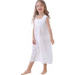 Kids Girls Embroidered Lace Cotton Princess Nightgowns Sleepwear Dress Toddler 3-12 Years Off-White in Saudi Arabia