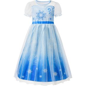 LQSZ Girls Nightgown Princess Dress Puff Sleeve Toddler Pajama Gown Snow Casual Princess Nightgown for Toddlers 6 7T