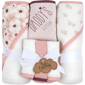 Hooded Baby Bath Towel and Washcloth 6 Piece Set for Newborns, Infants & Toddlers, Boys & Girls Baby Hooded Towels Set (Dinosaurs & Stripes)