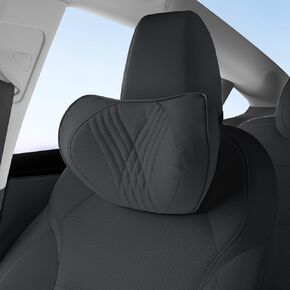 Car Neck Pillow Memory Foam Premium Leather Headrest Neck Support Cushion Universal for Driving Home Office, White,2PC