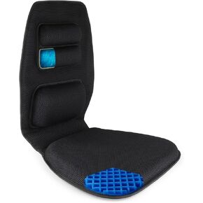 FOMI Premium Gel Cushion and Firm Back Support | Seat Cushion Pad and Upper Lower Thoracic and Lumbar Pillow for Car, Office Chair | Pressure Sore, Coccyx Pain Relief | Posture Aid (Grid Gel)