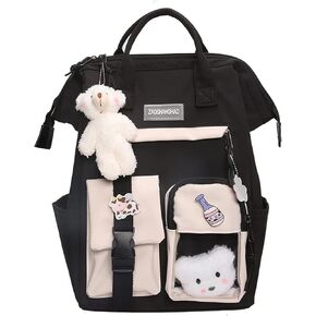 Cute Backpack with Cute Pin Accessories Plush Pendant for School Bag Student Girl Backpack Super-Capacity Waterproof Travel Backpack(Green-2)