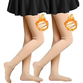 2 Pairs Girls' Fleece Lined Tights High Waist Thick Winter Warm Leggings for Kids