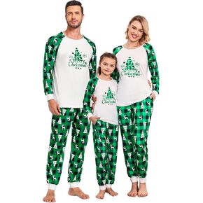 Ekouaer Christmas Pajamas for Family Long Sleeve Pjs Matching Sets with Plaid Pants Soft Sleepwear Loungewear