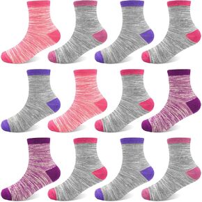 Toddler Socks Kids Socks Boys Socks 12 Pairs Crew Athletic Half Cushion Socks for Boys Girls Children 1-14 Years