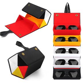 Sunglass Organizer, Multiple Sunglasses Case, Premium Sunglass Travel Case for Multiple Pairs, Glasses Case for 5 Slots, Leather Sunglasses Organizer, Travel Sunglasses Organizer for Women Men