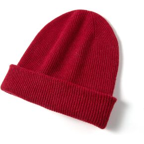 100% Pure Cashmere Double-Layered Beanie Hat for Women & Men, Winter Warm Soft Unisex Ribbed Skull Cap Hat