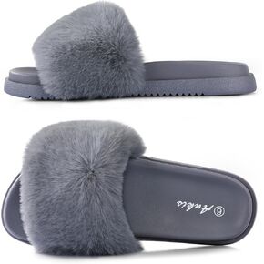 Ankis Black Pink Grey Camel Fur Slides-Cute Chic Versatile Pretty Soft Platform Slides, Open Toe, Non-slip Womens House Fluffy Slippers, Fuzzy Slippers for Women Indoor Outdoor, All Seasons