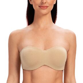 MELENECA Women's Minimizer Unlined Strapless Bras for Large Bust with Underwire Clear Strap Almond Heather 36C