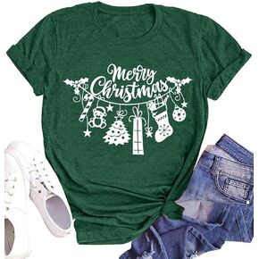 Merry Christmas Shirt for Women Christmas Tree Tees Tops Letter Xmas Tree Graphic Print Female T Shirt