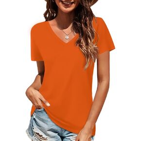 Elesomo Women Shirts V Neck Short/Long Sleeve Cotton Tops T-Shirt Basic Tees