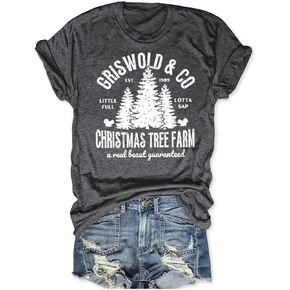 Christmas Shirts Women Merry Christmas Tree Printed T-Shirts Short Sleeve Holiday Tee Xmas Gift Tops
