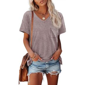 ATHMILE Womens T Shirts 2024 Short Sleeve V-Neck Shirts Cute Fit Summer Casual Tee Tops S-XXL
