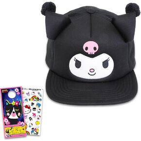 SANRIO Kuromi Baseball Hat for Kids - Hello Kitty Kuromi Hat with Ears Bundle Includes Kuromi 3-D Baseball Cap, Stickers, Door Hanger | Kuromi Merchandise, Gifts for Girls