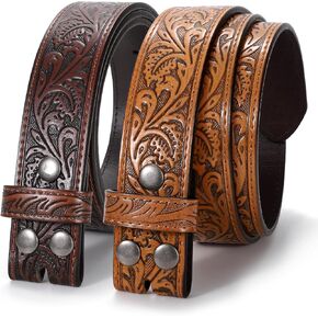 Western Belts for Men Women without Buckle, 2 Pack Cowboy Cowgirl Belt Strap Country Western Leather Belts for Jeans