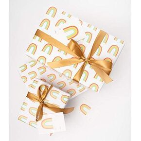 Baby Shower Wrapping Paper Set with ribbon and tags - Baby Gift Wrap Bundle - Perfect for Gender Neutral Baby Gift -Qty. 3 sheets 27" x 39" Folded Baby Gift Wrap (3) + 3 Meters of Yellow Ribbon & 3 Cloud Baby Gift Tags
