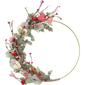 إكليل عيد الحب للتعليق على الباب الأمامي - أكاليل عيد الحب ديكور لحفلات الذكرى السنوية لخطوبة الزفاف، إكليل وردي معلق مقاس 33 سم مع قلب وأوكالبتوس لشرفة نافذة الحائط in Kuwait