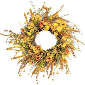ECLECTICIA-Fall Wreaths for Front Door-24Inch Artificial Autumn Wreath,Fall Wreath with Colorful Daisies and Grains,for Front Door,Wall,Window,Farmhouse Decor and Thanksgiving Decor