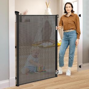 52" Tall X 55" Wide Mesh Baby Gate Retractable Dog Gate Indoor Safety Gates Tall Dog Gates for Doorways Retractable Baby Gates for Dogs Extra Tall Pet Gate Outdoor Retractable Gate for Dogs, Gray