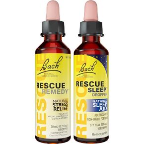 Day & Night Dropper Bundle, Bach Rescue Remedy Dropper, Natural Stress Relief [and] Rescue Sleep Dropper, Natural Sleep Aid, Homeopathic Flower Essence, Vegan, 2 Pack, 20mL Ea